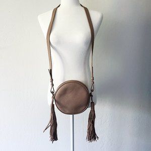 AllSaints Kepi Round Crossbody Almond Brown Taupe Tassel Real Leather Small bag